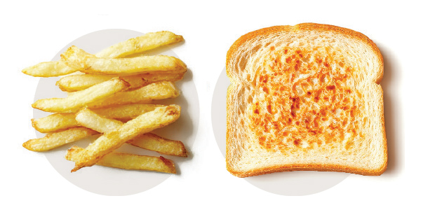 patatas fritas y una tostada poco doradas